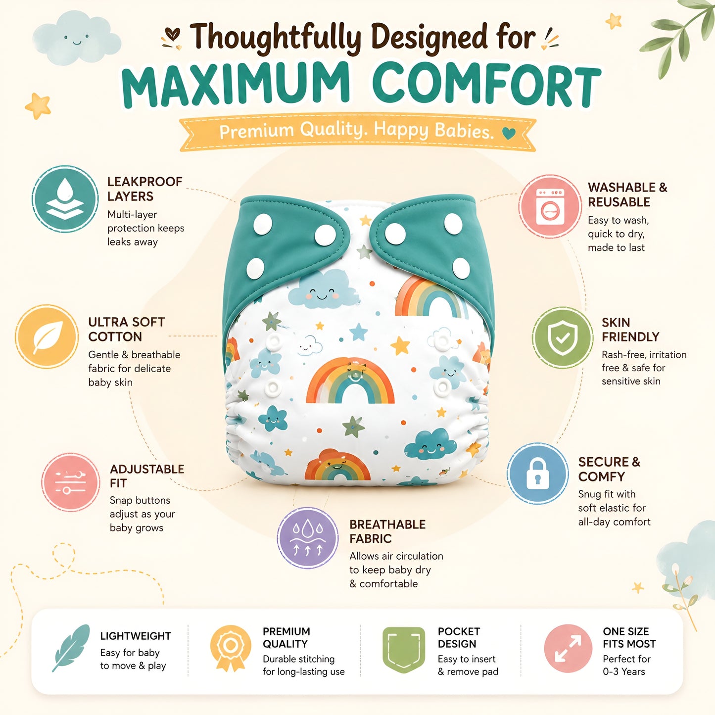 Premium Reusable Cloth Diaper